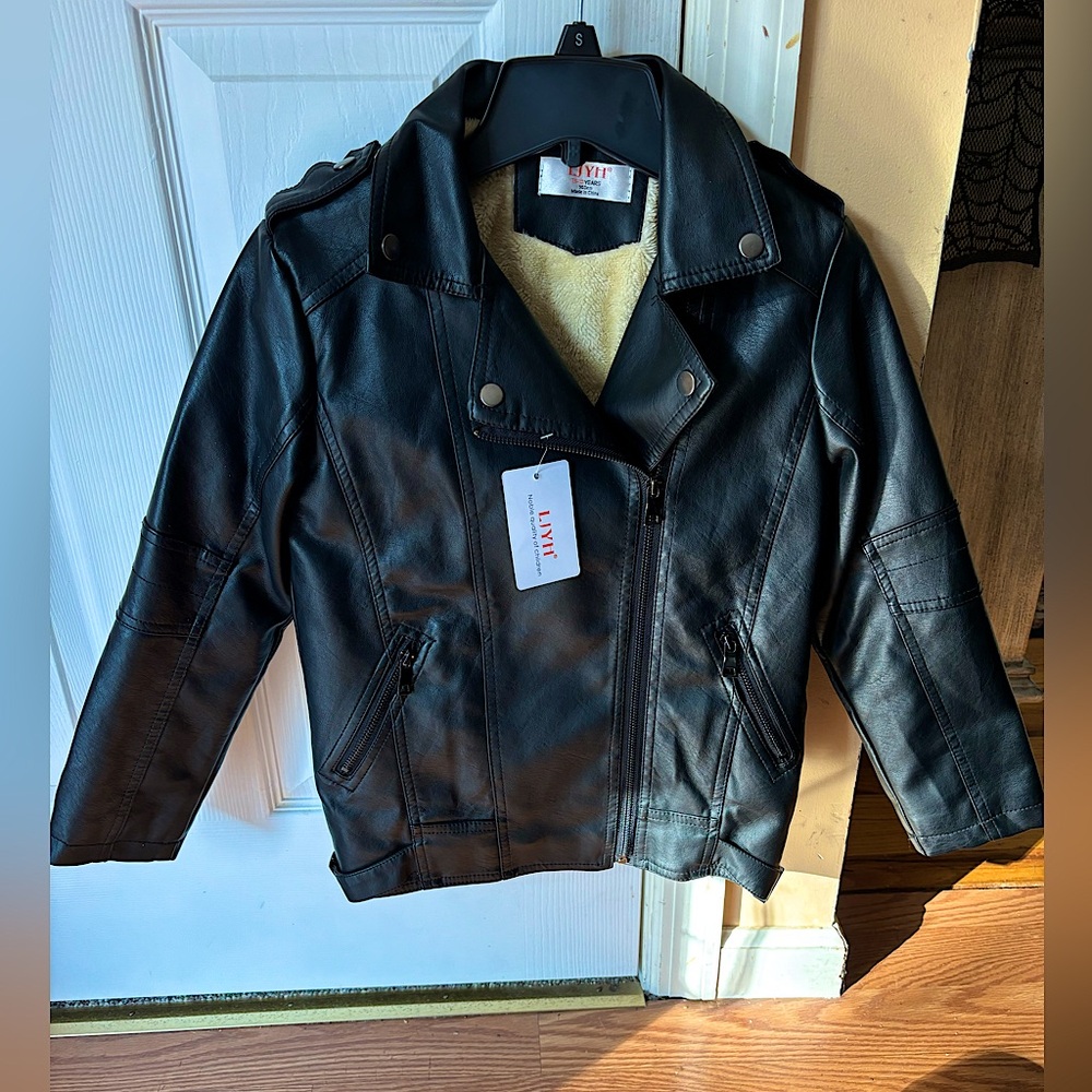 LJYH faux leather motorcycle jacket, black
